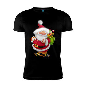 Мужская футболка премиум с принтом Дед мороз с подарками в Петрозаводске, 92% хлопок, 8% лайкра | приталенный силуэт, круглый вырез ворота, длина до линии бедра, короткий рукав | дед мороз | новогодний | рождество | санта клаус