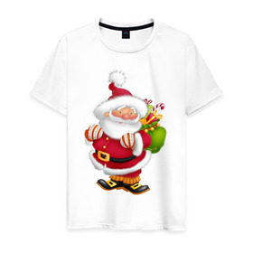 Мужская футболка хлопок с принтом Дед мороз с подарками в Петрозаводске, 100% хлопок | прямой крой, круглый вырез горловины, длина до линии бедер, слегка спущенное плечо. | дед мороз | новогодний | рождество | санта клаус