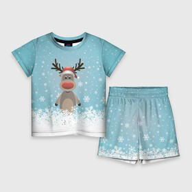 Детский костюм с шортами 3D с принтом Рудольф в Петрозаводске,  |  | Тематика изображения на принте: ангел | ёлка | ель | зима | колокольчик | нг | новый год | олень | рождество | санта | снег