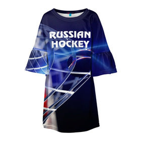 Детское платье 3D с принтом Русский хоккей в Петрозаводске, 100% полиэстер | прямой силуэт, чуть расширенный к низу. Круглая горловина, на рукавах — воланы | hockey | red machine | красная машина | кхл | русский | сборная россии | хоккей | шайба