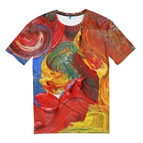 Мужская футболка 3D с принтом Оживший холст в Петрозаводске, 100% полиэфир | прямой крой, круглый вырез горловины, длина до линии бедер | гениальность | гуашь | искусство | краски | мазня | мастер | муза | палитра | радуга | творчество | фантазия | холст | художество | художник | шедевр