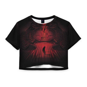 Женская футболка 3D укороченная с принтом ALIEN в Петрозаводске, 100% полиэстер | круглая горловина, длина футболки до линии талии, рукава с отворотами | 