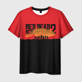 Мужская футболка 3D с принтом Red Dead Redemption 2 в Петрозаводске, 100% полиэфир | прямой крой, круглый вырез горловины, длина до линии бедер | Тематика изображения на принте: rdr | rdr2 | red dead redemption 2 | rockstar | дикий запад | ковбои