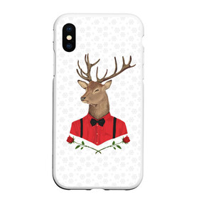 Чехол для iPhone XS Max матовый с принтом Christmas Deer в Петрозаводске, Силикон | Область печати: задняя сторона чехла, без боковых панелей | new year | олень | рождество | роза | снег | узор