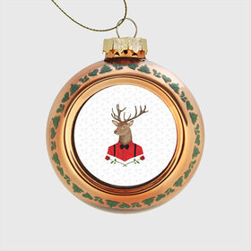 Стеклянный ёлочный шар с принтом Christmas Deer в Петрозаводске, Стекло | Диаметр: 80 мм | Тематика изображения на принте: new year | олень | рождество | роза | снег | узор