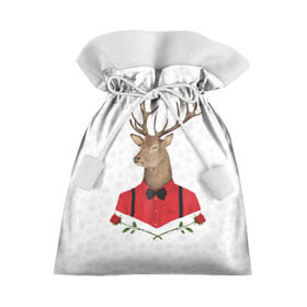 Подарочный 3D мешок с принтом Christmas Deer в Петрозаводске, 100% полиэстер | Размер: 29*39 см | Тематика изображения на принте: new year | олень | рождество | роза | снег | узор