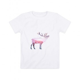 Детская футболка хлопок с принтом олень зима в Петрозаводске, 100% хлопок | круглый вырез горловины, полуприлегающий силуэт, длина до линии бедер | Тематика изображения на принте: 