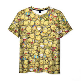 Мужская футболка 3D с принтом Смайлики. Стикербомбинг в Петрозаводске, 100% полиэфир | прямой крой, круглый вырез горловины, длина до линии бедер | emoji | желтый | мем | смайл | стикербомбинг | текстура | улыбка | эмодзи