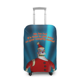 Чехол для чемодана 3D с принтом Робот Санта в Петрозаводске, 86% полиэфир, 14% спандекс | двустороннее нанесение принта, прорези для ручек и колес | futurama | зима | мультфильм | новый год | рождество | футурама