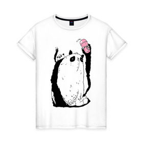 Женская футболка хлопок с принтом panda в Петрозаводске, 100% хлопок | прямой крой, круглый вырез горловины, длина до линии бедер, слегка спущенное плечо | dd | drop dead | dropdead | milk | milkshake | panda | tmblr | tumbler