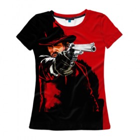 Женская футболка 3D с принтом Стрелок в Петрозаводске, 100% полиэфир ( синтетическое хлопкоподобное полотно) | прямой крой, круглый вырез горловины, длина до линии бедер | выстрел | ковбой | оружие | пистолет | револьвер | силовые структуры | стрелять