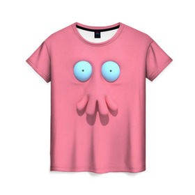 Женская футболка 3D с принтом Доктор Зойдберг в Петрозаводске, 100% полиэфир ( синтетическое хлопкоподобное полотно) | прямой крой, круглый вырез горловины, длина до линии бедер | будущее | врач | краб | лицо | розовый | фантастика | футурама | щупальца