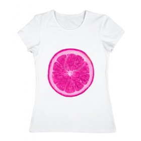 Женская футболка хлопок с принтом Розовый лимон в Петрозаводске, 100% хлопок | прямой крой, круглый вырез горловины, длина до линии бедер, слегка спущенное плечо | еда | кислый | лимон | розовый цвет | фрукт