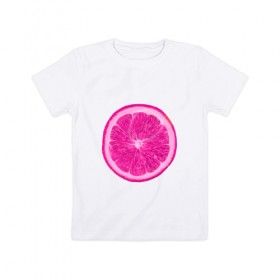 Детская футболка хлопок с принтом Розовый лимон в Петрозаводске, 100% хлопок | круглый вырез горловины, полуприлегающий силуэт, длина до линии бедер | еда | кислый | лимон | розовый цвет | фрукт