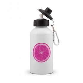Бутылка спортивная с принтом Розовый лимон в Петрозаводске, металл | емкость — 500 мл, в комплекте две пластиковые крышки и карабин для крепления | еда | кислый | лимон | розовый цвет | фрукт