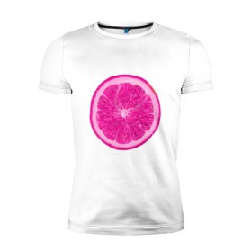 Мужская футболка премиум с принтом Розовый лимон в Петрозаводске, 92% хлопок, 8% лайкра | приталенный силуэт, круглый вырез ворота, длина до линии бедра, короткий рукав | еда | кислый | лимон | розовый цвет | фрукт