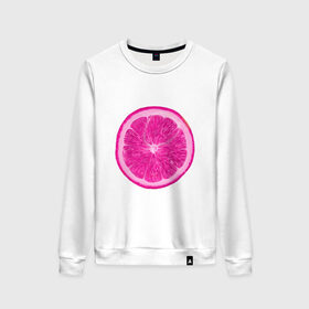 Женский свитшот хлопок с принтом Розовый лимон в Петрозаводске, 100% хлопок | прямой крой, круглый вырез, на манжетах и по низу широкая трикотажная резинка  | еда | кислый | лимон | розовый цвет | фрукт