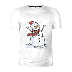 Мужская футболка 3D спортивная с принтом Снеговик в Петрозаводске, 100% полиэстер с улучшенными характеристиками | приталенный силуэт, круглая горловина, широкие плечи, сужается к линии бедра | happy new year | new year | santa claus | дед мороз | дедушка мороз | новый год | санта клаус | снеговик