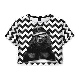 Женская футболка 3D укороченная с принтом Mr. Bear в Петрозаводске, 100% полиэстер | круглая горловина, длина футболки до линии талии, рукава с отворотами | bear | beast | mister | roar | swag | зверь | медведь | мистер | свэг