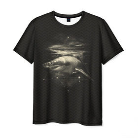 Мужская футболка 3D с принтом Cosmic Shark в Петрозаводске, 100% полиэфир | прямой крой, круглый вырез горловины, длина до линии бедер | space | галактика | космос | рыба