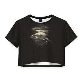 Женская футболка 3D укороченная с принтом Cosmic Shark в Петрозаводске, 100% полиэстер | круглая горловина, длина футболки до линии талии, рукава с отворотами | space | галактика | космос | рыба