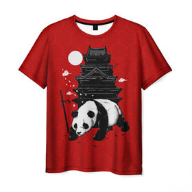 Мужская футболка 3D с принтом Panda Warrior в Петрозаводске, 100% полиэфир | прямой крой, круглый вырез горловины, длина до линии бедер | japan | panda | панда