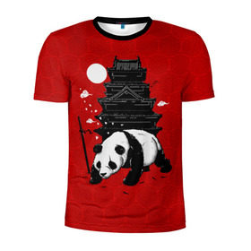 Мужская футболка 3D спортивная с принтом Panda Warrior в Петрозаводске, 100% полиэстер с улучшенными характеристиками | приталенный силуэт, круглая горловина, широкие плечи, сужается к линии бедра | japan | panda | панда