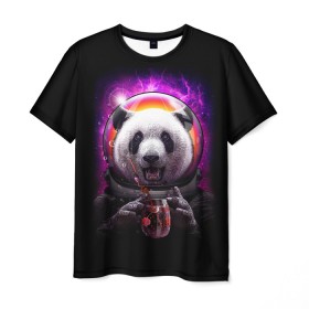 Мужская футболка 3D с принтом Panda Cosmonaut в Петрозаводске, 100% полиэфир | прямой крой, круглый вырез горловины, длина до линии бедер | bear | galaxy | panda | space | star | астронавт | галактика | звезда | космонавт | космос | медведь | панда