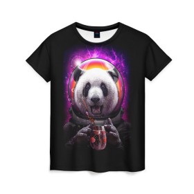Женская футболка 3D с принтом Panda Cosmonaut в Петрозаводске, 100% полиэфир ( синтетическое хлопкоподобное полотно) | прямой крой, круглый вырез горловины, длина до линии бедер | bear | galaxy | panda | space | star | астронавт | галактика | звезда | космонавт | космос | медведь | панда