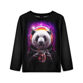 Детский лонгслив 3D с принтом Panda Cosmonaut в Петрозаводске, 100% полиэстер | длинные рукава, круглый вырез горловины, полуприлегающий силуэт
 | bear | galaxy | panda | space | star | астронавт | галактика | звезда | космонавт | космос | медведь | панда