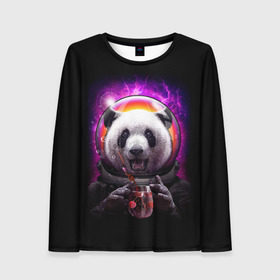 Женский лонгслив 3D с принтом Panda Cosmonaut в Петрозаводске, 100% полиэстер | длинные рукава, круглый вырез горловины, полуприлегающий силуэт | bear | galaxy | panda | space | star | астронавт | галактика | звезда | космонавт | космос | медведь | панда