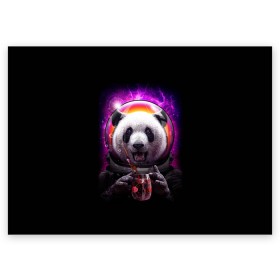 Поздравительная открытка с принтом Panda Cosmonaut в Петрозаводске, 100% бумага | плотность бумаги 280 г/м2, матовая, на обратной стороне линовка и место для марки
 | bear | galaxy | panda | space | star | астронавт | галактика | звезда | космонавт | космос | медведь | панда
