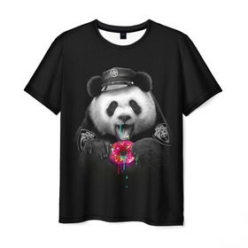 Мужская футболка 3D с принтом Donut Panda в Петрозаводске, 100% полиэфир | прямой крой, круглый вырез горловины, длина до линии бедер | bear | donut | panda | police | коп | медведь | панда | пончик