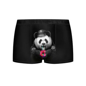 Мужские трусы 3D с принтом Donut Panda в Петрозаводске, 50% хлопок, 50% полиэстер | классическая посадка, на поясе мягкая тканевая резинка | Тематика изображения на принте: bear | donut | panda | police | коп | медведь | панда | пончик