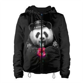 Женская куртка 3D с принтом Donut Panda в Петрозаводске, ткань верха — 100% полиэстер, подклад — флис | прямой крой, подол и капюшон оформлены резинкой с фиксаторами, два кармана без застежек по бокам, один большой потайной карман на груди. Карман на груди застегивается на липучку | bear | donut | panda | police | коп | медведь | панда | пончик