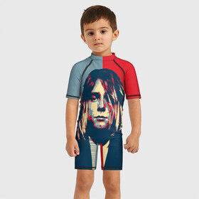 Детский купальный костюм 3D с принтом Kurt Cobain в Петрозаводске, Полиэстер 85%, Спандекс 15% | застежка на молнии на спине | curt | hope | kobain | nirvana | кобейн | курт | нирвана