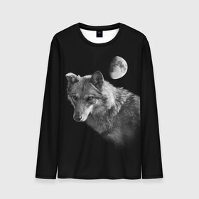 Мужской лонгслив 3D с принтом Ночной Волк в Петрозаводске, 100% полиэстер | длинные рукава, круглый вырез горловины, полуприлегающий силуэт | волк | волки | животные | звери | луна | ночь | серый | черно белый
