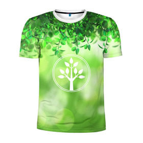 Мужская футболка 3D спортивная с принтом Береги природу в Петрозаводске, 100% полиэстер с улучшенными характеристиками | приталенный силуэт, круглая горловина, широкие плечи, сужается к линии бедра | Тематика изображения на принте: береги природу | дерево | зелёная | зелень | листья | природа
