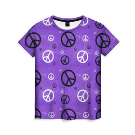 Женская футболка 3D с принтом Peace в Петрозаводске, 100% полиэфир ( синтетическое хлопкоподобное полотно) | прямой крой, круглый вырез горловины, длина до линии бедер | abstract | hippie | hipster | swag | tie dye | абстракция | свэг | текстура | хиппи | хипстер