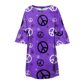 Детское платье 3D с принтом Peace в Петрозаводске, 100% полиэстер | прямой силуэт, чуть расширенный к низу. Круглая горловина, на рукавах — воланы | abstract | hippie | hipster | swag | tie dye | абстракция | свэг | текстура | хиппи | хипстер