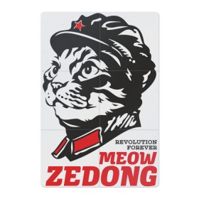 Магнитный плакат 2Х3 с принтом Meow Zedong Revolution forever в Петрозаводске, Полимерный материал с магнитным слоем | 6 деталей размером 9*9 см | Тематика изображения на принте: кот революция