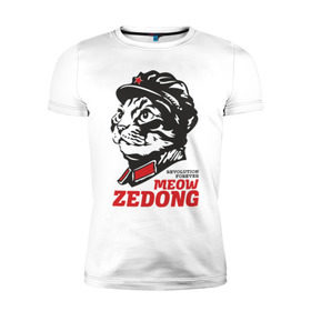 Мужская футболка премиум с принтом Meow Zedong Revolution forever в Петрозаводске, 92% хлопок, 8% лайкра | приталенный силуэт, круглый вырез ворота, длина до линии бедра, короткий рукав | кот революция