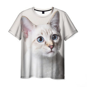 Мужская футболка 3D с принтом Кошечка в Петрозаводске, 100% полиэфир | прямой крой, круглый вырез горловины, длина до линии бедер | кот | котики | котята | кошка | рыженький | рыжий | серенький | черненький