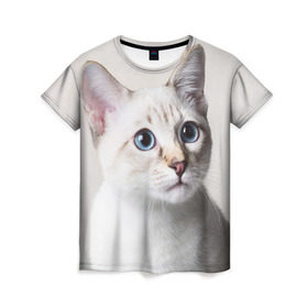 Женская футболка 3D с принтом Кошечка в Петрозаводске, 100% полиэфир ( синтетическое хлопкоподобное полотно) | прямой крой, круглый вырез горловины, длина до линии бедер | кот | котики | котята | кошка | рыженький | рыжий | серенький | черненький