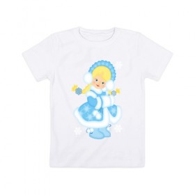 Детская футболка хлопок с принтом Снегурочка в Петрозаводске, 100% хлопок | круглый вырез горловины, полуприлегающий силуэт, длина до линии бедер | Тематика изображения на принте: 