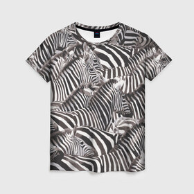 Женская футболка 3D с принтом Зебра в Петрозаводске, 100% полиэфир ( синтетическое хлопкоподобное полотно) | прямой крой, круглый вырез горловины, длина до линии бедер | 