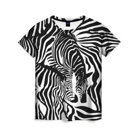 Женская футболка 3D с принтом Зебра в Петрозаводске, 100% полиэфир ( синтетическое хлопкоподобное полотно) | прямой крой, круглый вырез горловины, длина до линии бедер | дикое | животное | зебра | камуфляж | лошадь | маскировка | полосы | текстура | фон | черно белые
