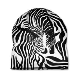 Шапка 3D с принтом Зебра в Петрозаводске, 100% полиэстер | универсальный размер, печать по всей поверхности изделия | дикое | животное | зебра | камуфляж | лошадь | маскировка | полосы | текстура | фон | черно белые