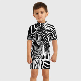 Детский купальный костюм 3D с принтом Зебра в Петрозаводске, Полиэстер 85%, Спандекс 15% | застежка на молнии на спине | дикое | животное | зебра | камуфляж | лошадь | маскировка | полосы | текстура | фон | черно белые