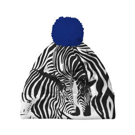 Шапка 3D c помпоном с принтом Зебра в Петрозаводске, 100% полиэстер | универсальный размер, печать по всей поверхности изделия | дикое | животное | зебра | камуфляж | лошадь | маскировка | полосы | текстура | фон | черно белые